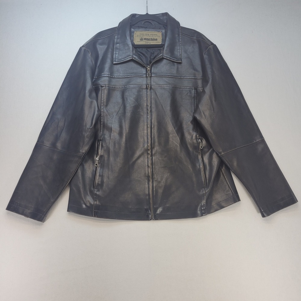 Machine Faux Leather Jacket Mens XL Black Biker Type Field Apparel Full Zip